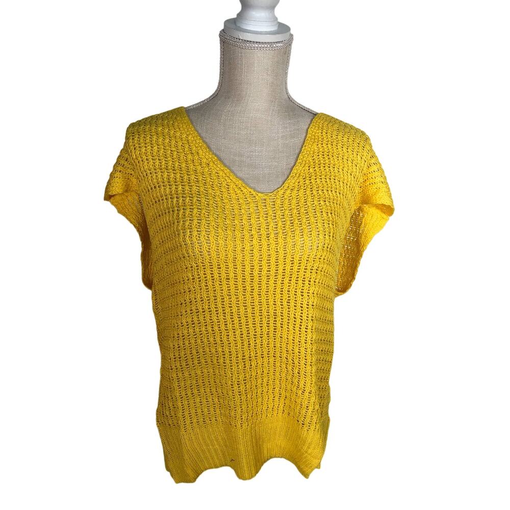 Uniq Sunny Yellow Sleeveless Crochet Pullover Sweater - S/M